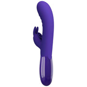Vibratore rabbit silicone viola scuro profilo laterale con finitura lucida e design curvo