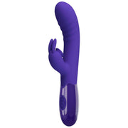Vibratore rabbit silicone viola scuro laterale con superficie morbida e manico lucido