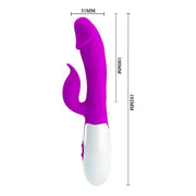 Vibratore rabbit viola con misure grafiche: 192 mm lunghezza totale