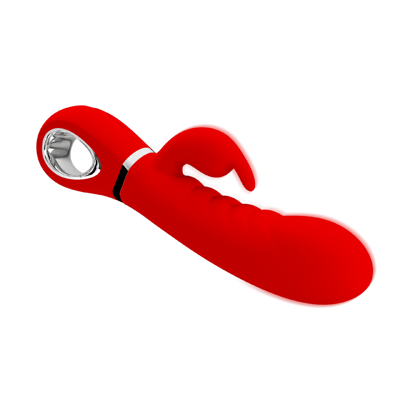 Vibratore rabbit rosso in silicone con effetto luce e scanalature