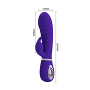 Vibratore rabbit viola in silicone medicale con scanalature e dimensioni indicate