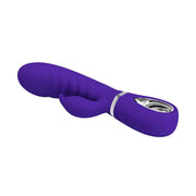 Vibratore rabbit viola curvo con scanalature e anello metallico