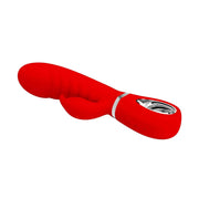 Vibratore rabbit rosso in silicone con base metallica argentea