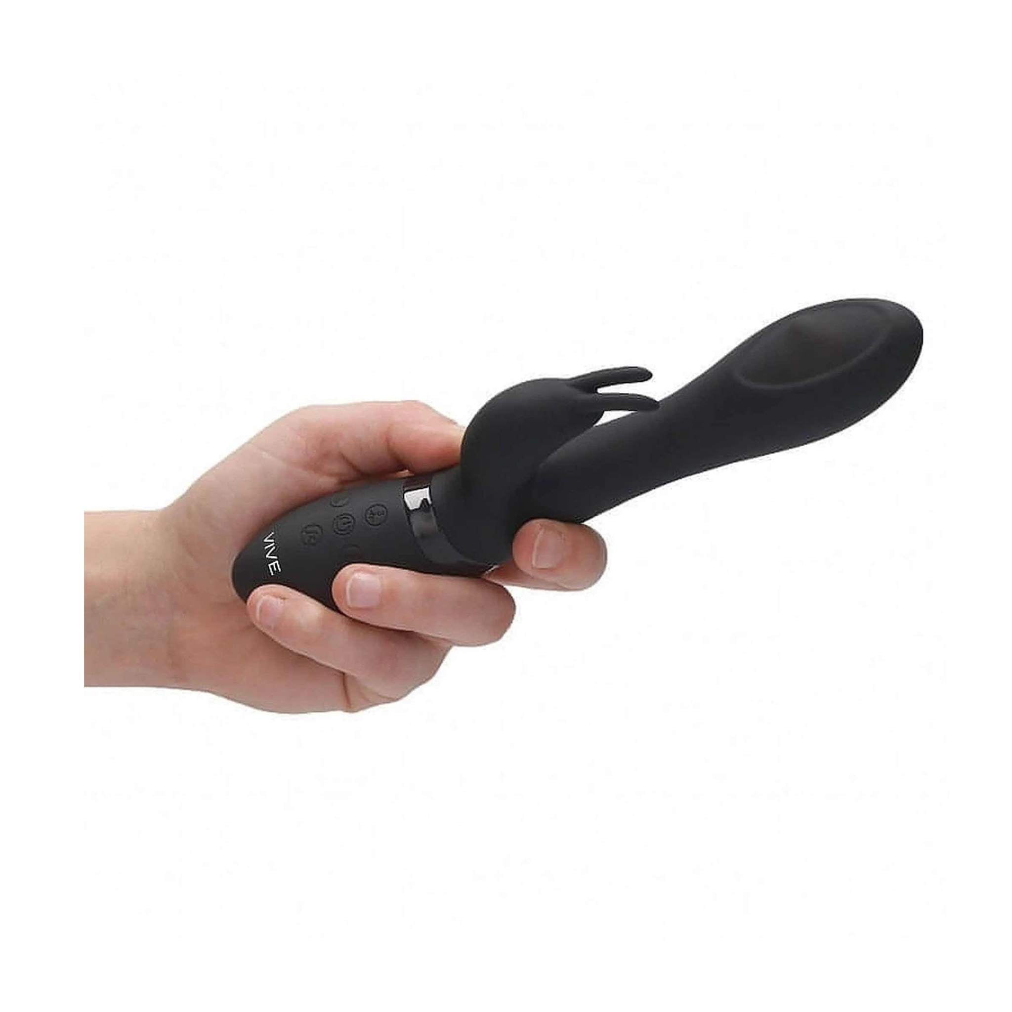 Vibratore Rabbit con pin in movimento multidirezionale a 360° - Nero