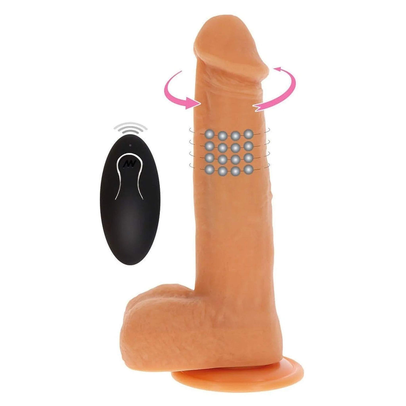 Vibratore Realistico con Perle Roteanti con Telecomando Wireless