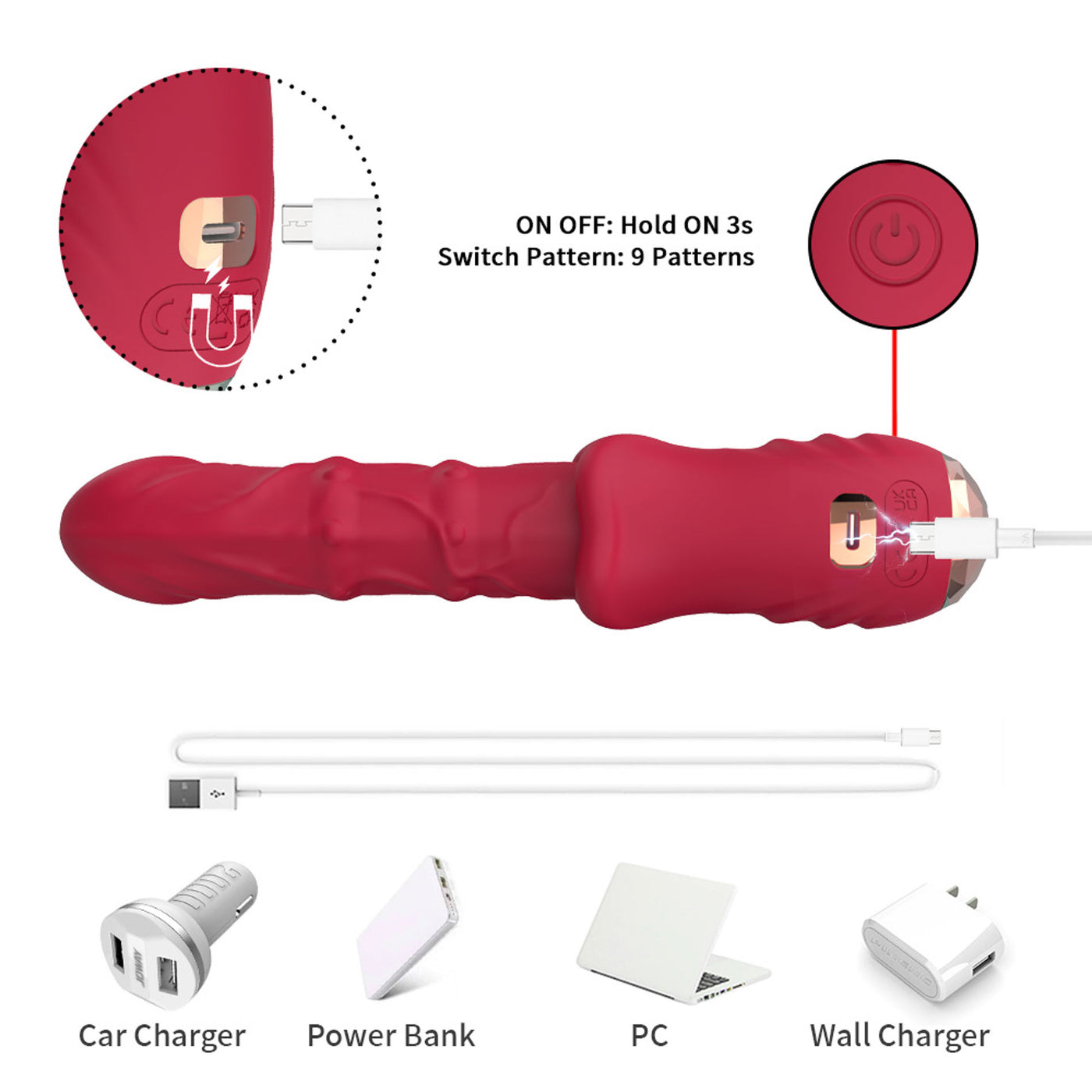 Vibratore Riscaldante con Spinta e Fingering