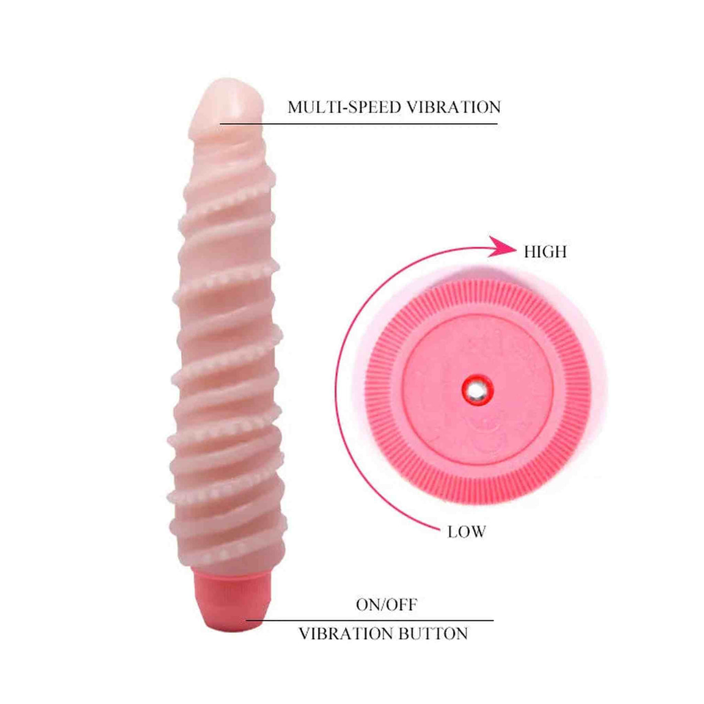Vibratore con spina modulabile e rilievi stimolanti - Rosa Carne