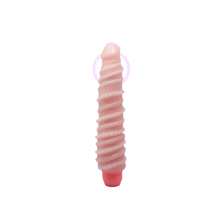 Vibrador con enchufe modular y relieves estimulantes: rosa de la carne