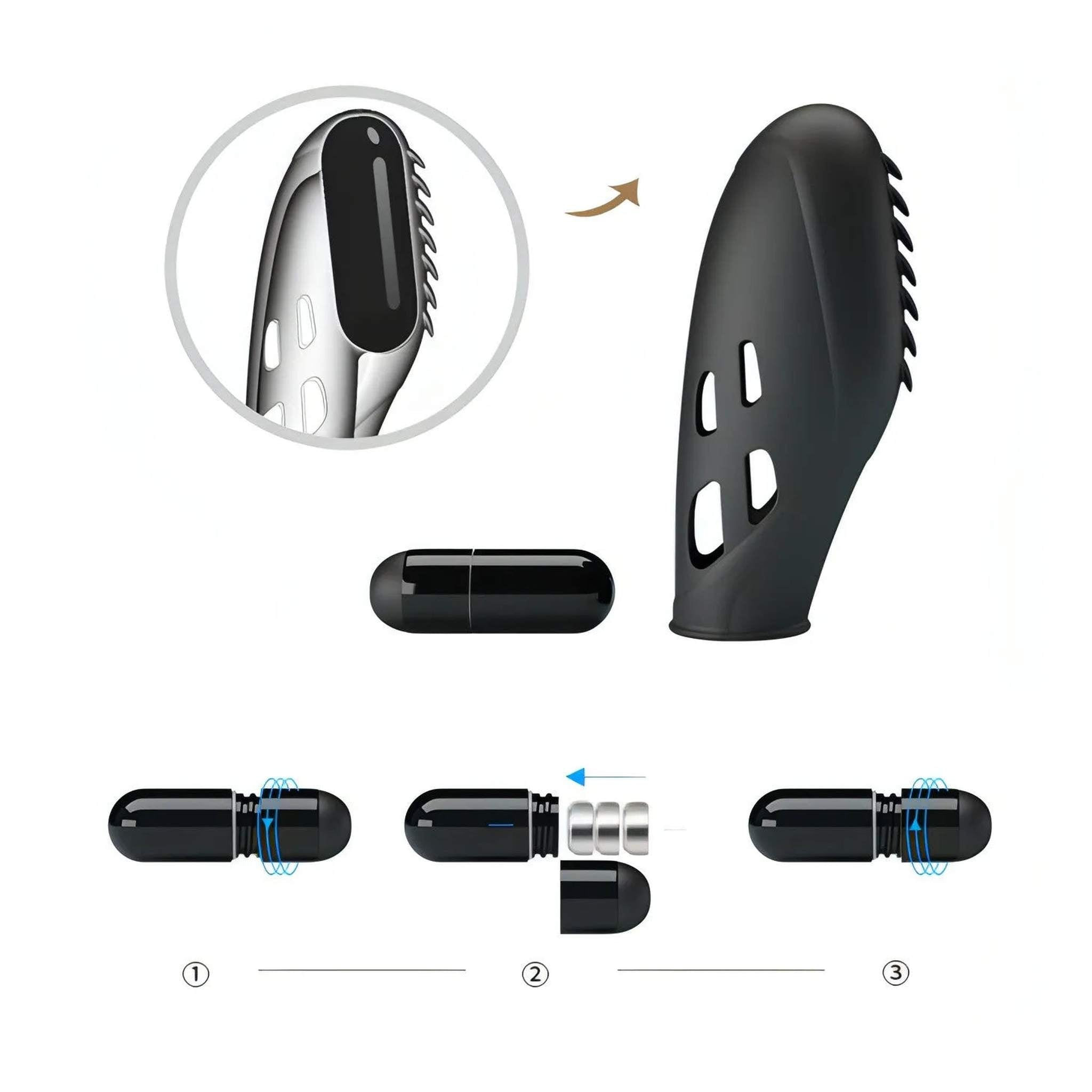 Vibratore da dita con rilievi stimolanti Ø 1.8 cm - Nero, Silicone