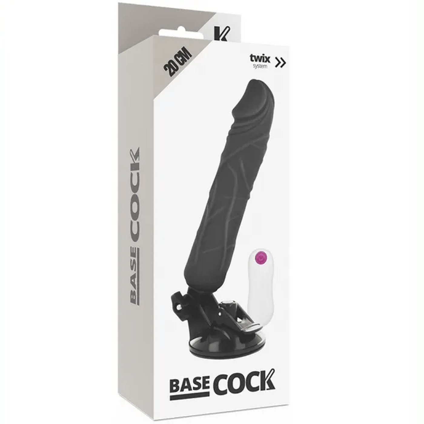 Vibratore realistico con venature, dotato di base regolabile e ventosa - Nero, 20 cm