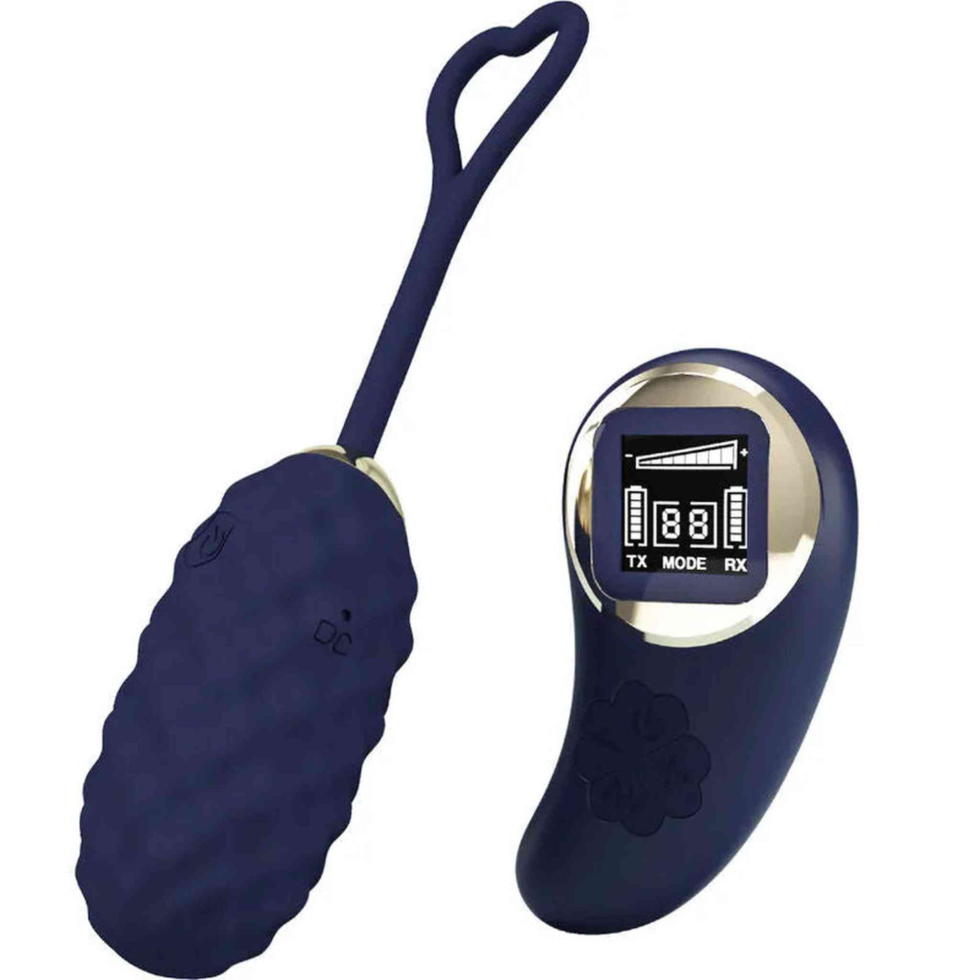 Ovulo vibrante Vivian blu scuro con texture e telecomando wireless