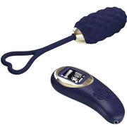 Ovulo vibrante Vivian blu scuro con texture ondulata e manico a cuore