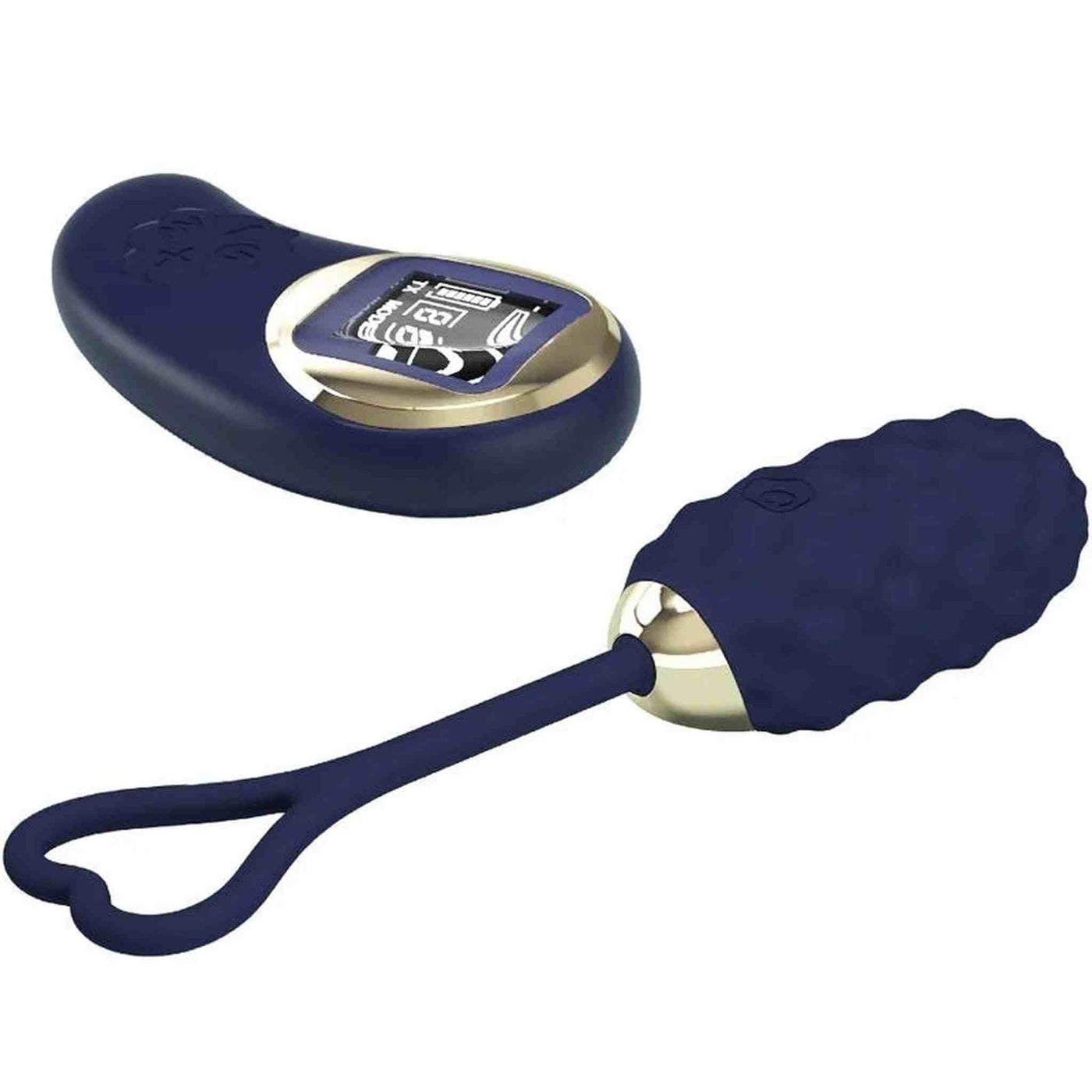 Ovulo vibrante Vivian blu scuro con manico a cuore e superficie texture