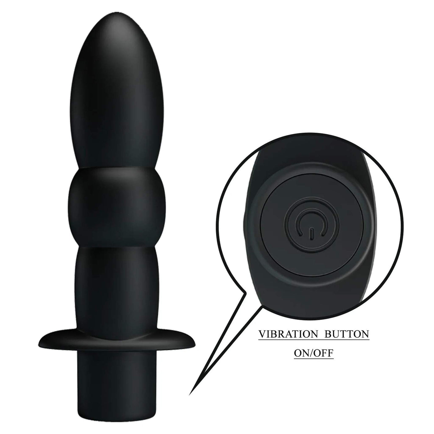 Plug anale nero in silicone con pulsante vibrazione ON/OFF