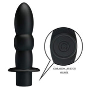 Plug anale nero in silicone con pulsante vibrazione ON/OFF