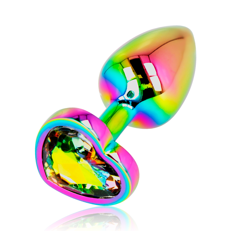 Plug anale in acciaio Iridescente con diamante a cuore - Taglia Small - GoEstasy