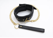 Collare BDSM Luxury con Guinzaglio Nero e Oro - immagine 4