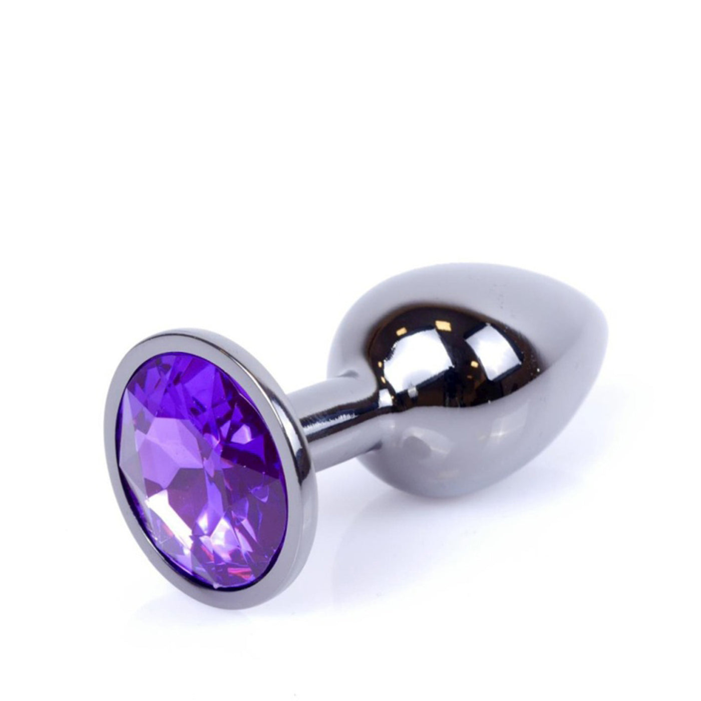 Anello anale acciaio scuro con grande gemma viola vista laterale