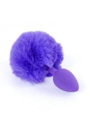 Plug anale silicone viola con pompon peluche