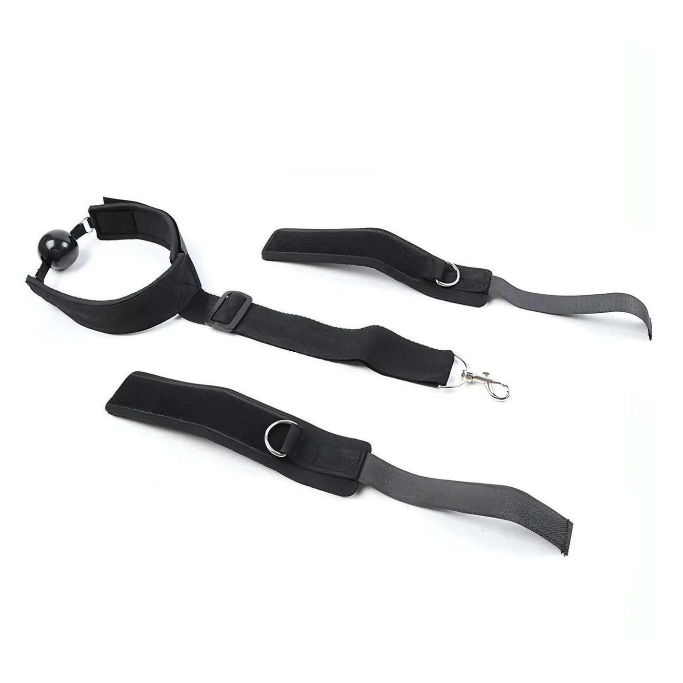 Set BDSM ball-gag nera con polsiere separate e cinghie rinforzate