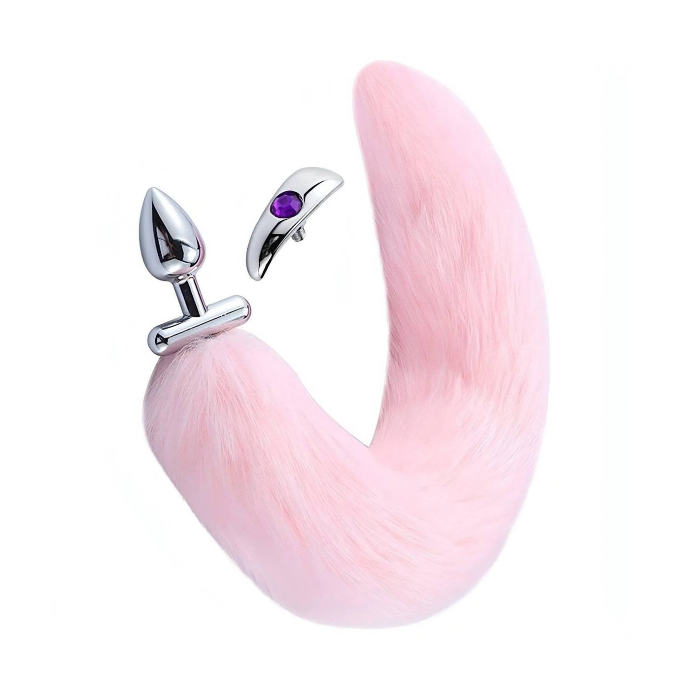 Plug anale acciaio coda volpe rosa curva laterale
