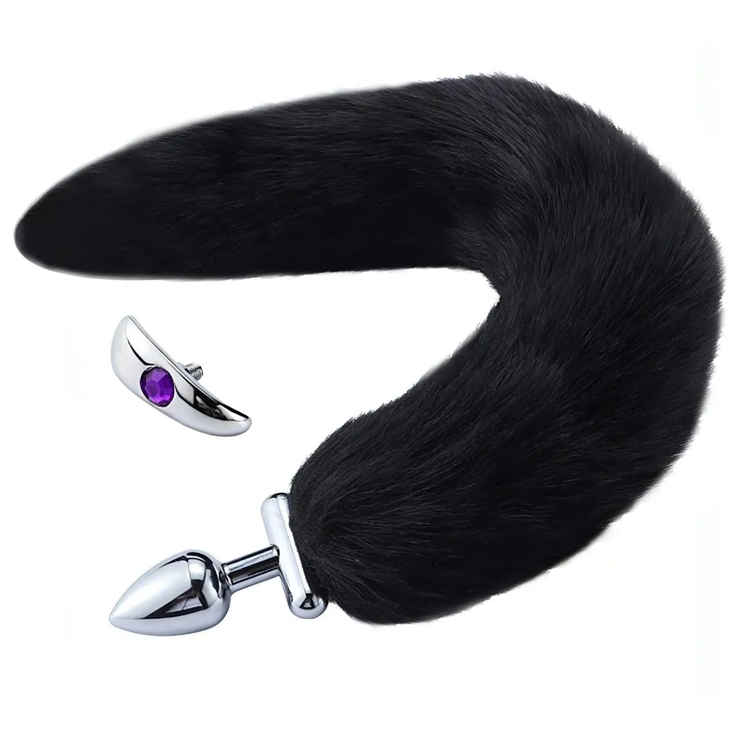 2 in 1 Convertible Fox Tail Plug - Plug Anale in acciaio con coda removibile - Nero - GoEstasy