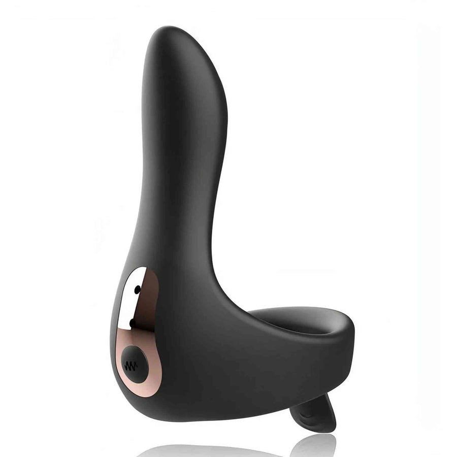 Anillo vibrador de pareja con multistimulación: negro, recargable