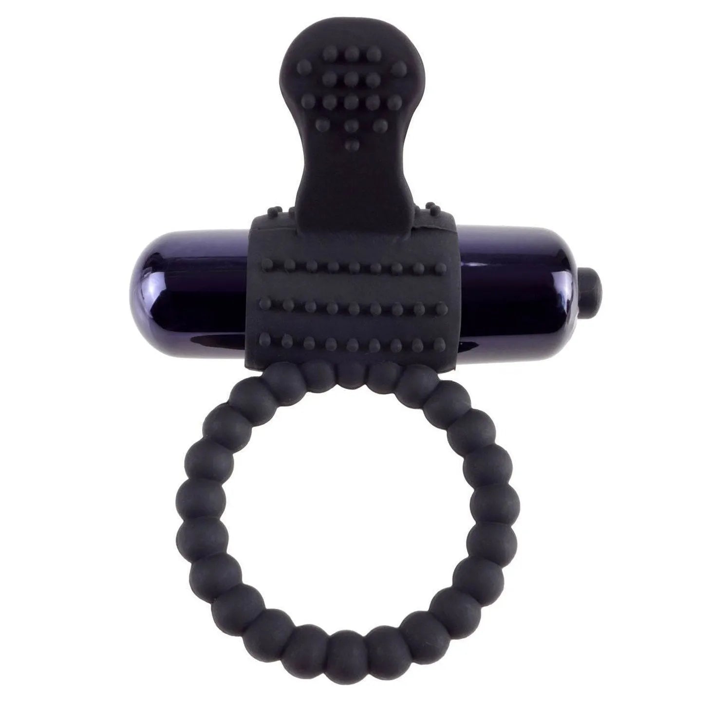 Anello fallico vibrante con stimolatore clitorideo - Nero, Silicone - GoEstasy