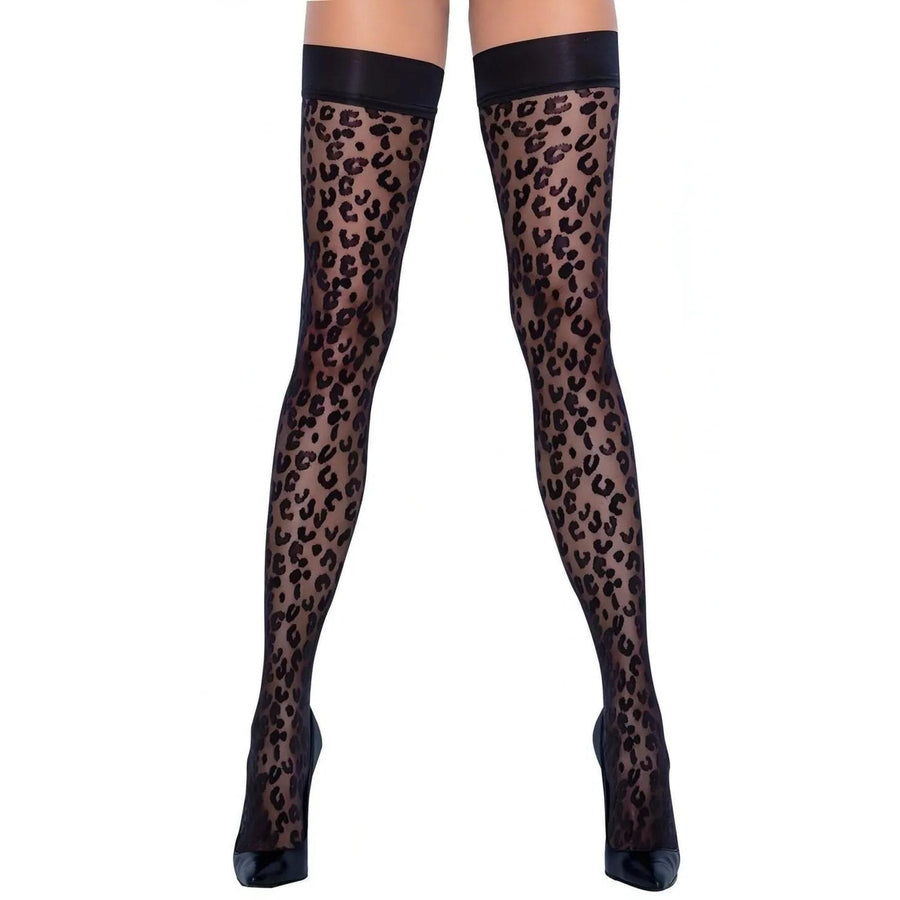 Meias pretas 7/8 com padrão leopardo
