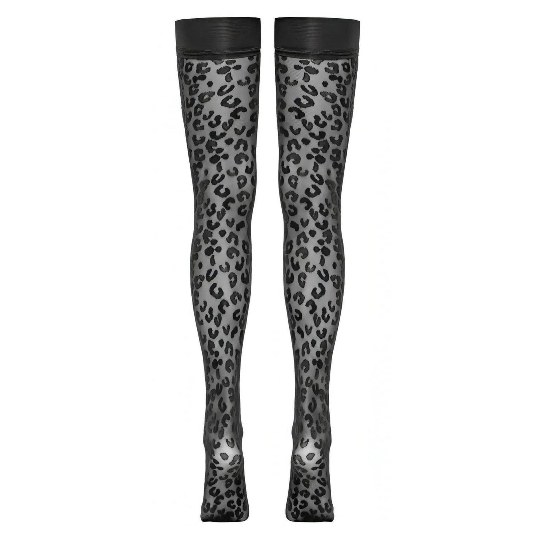 Autoreggenti nere con trama leopardata - Taglia Unica