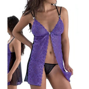 Babydoll Aperto in Pizzo Viola con Perizoma