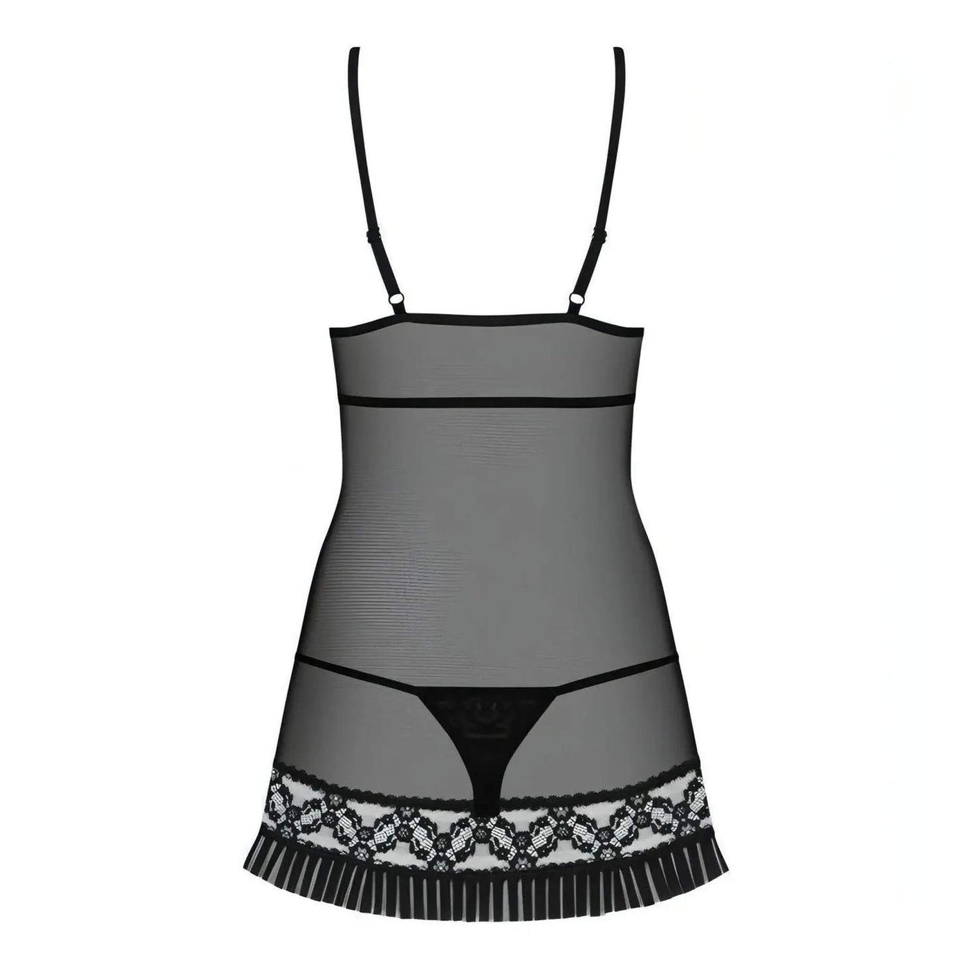 Babydoll Sexy Nero in Tulle Trasparente con Perizoma