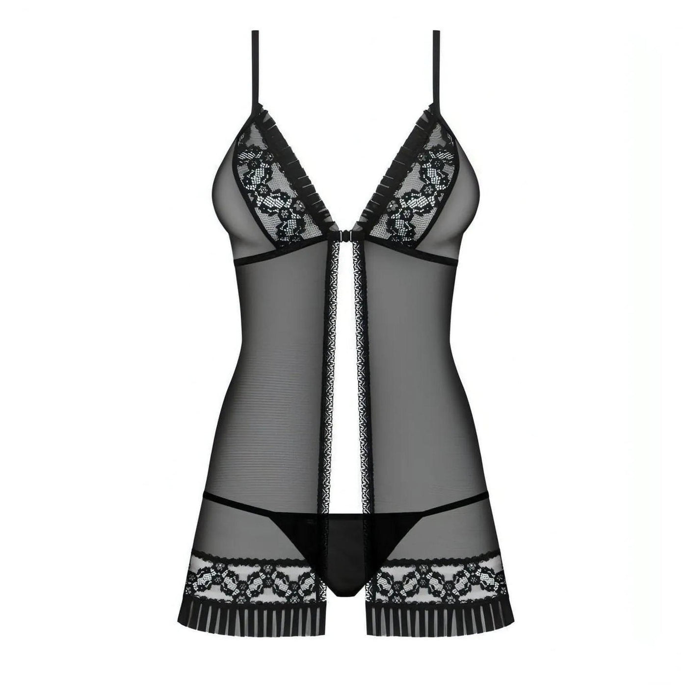 Babydoll Sexy Nero in Tulle Trasparente con Perizoma