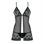 Babydoll Sexy Nero in Tulle Trasparente con Perizoma