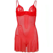 Babydoll rosso pizzo decorativo orlo ondulato dettaglio
