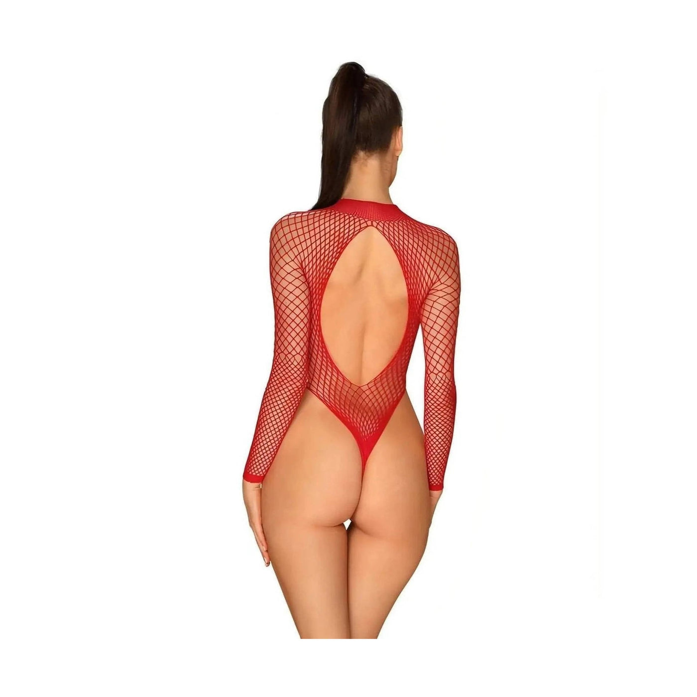 Body rosso a rete con apertura inguinale e taglio cuore posteriore, taglia XL/XXL
