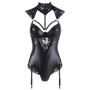 Body Sexy Nero in Wetlook con Dettagli in Pizzo