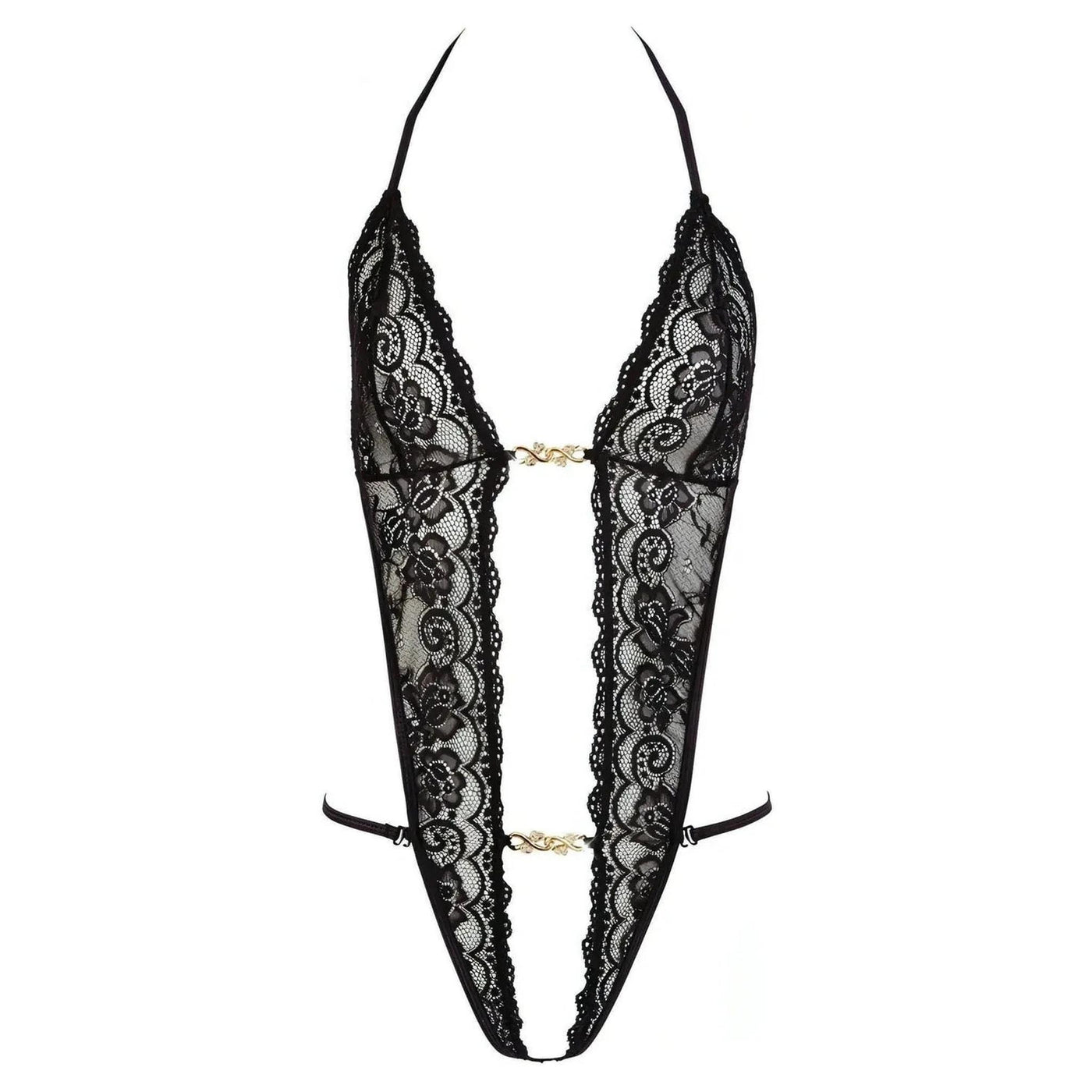 Body a stringhe in pizzo con trama floreale - Taglia S/M