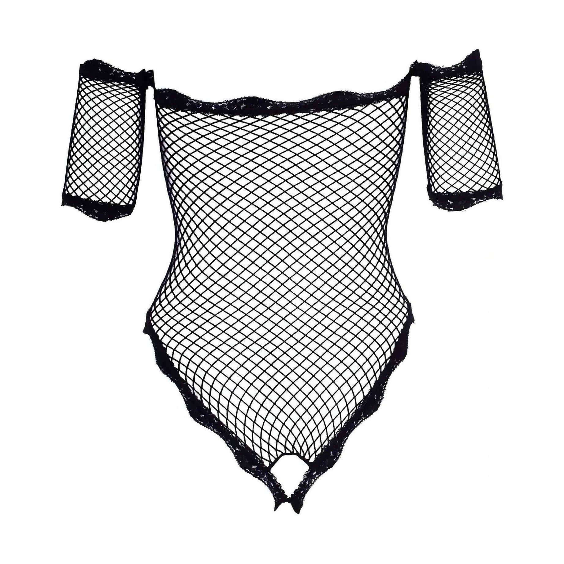 Body mezza manica a rete nero con apertura inguinale