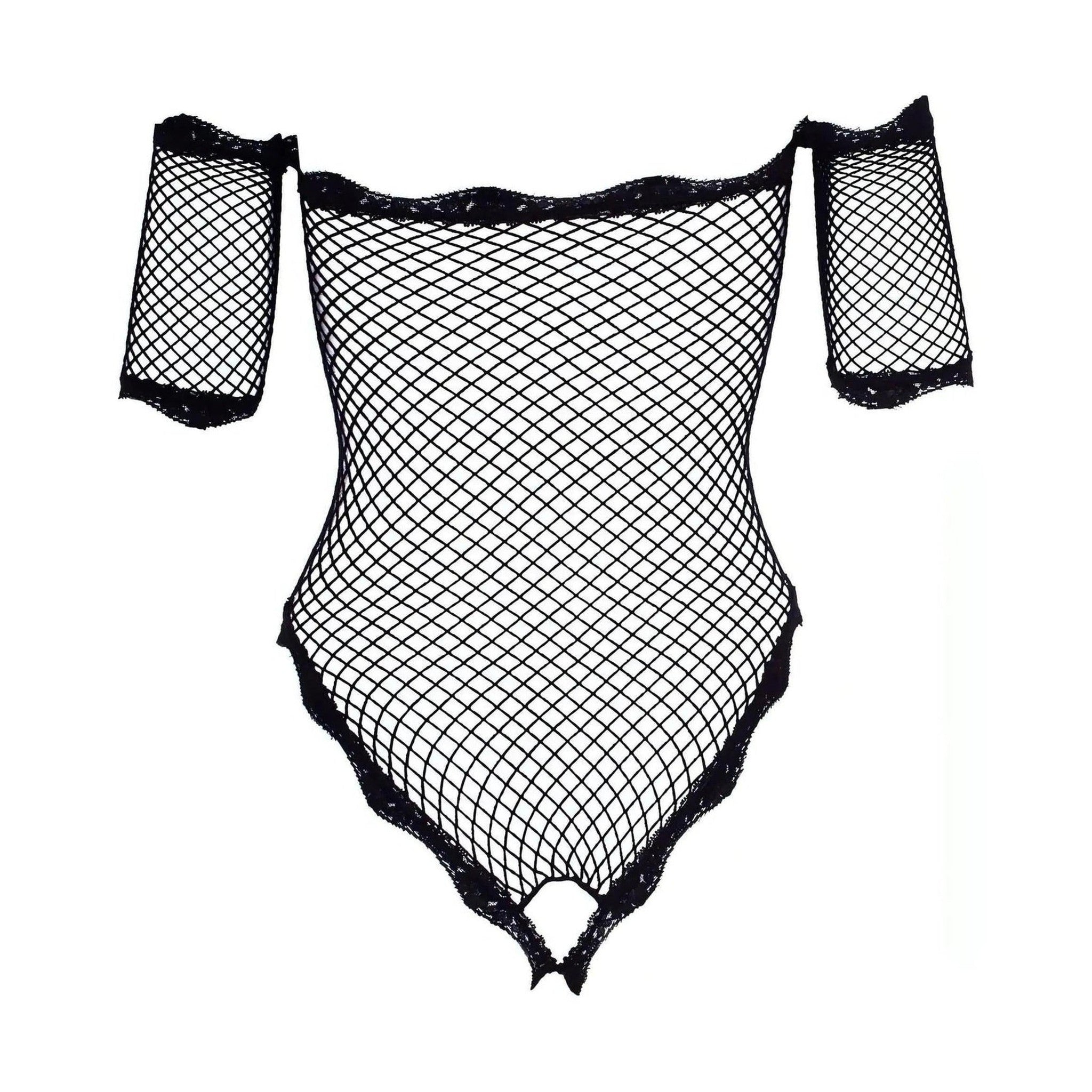 Body mezza manica a rete nero con apertura inguinale