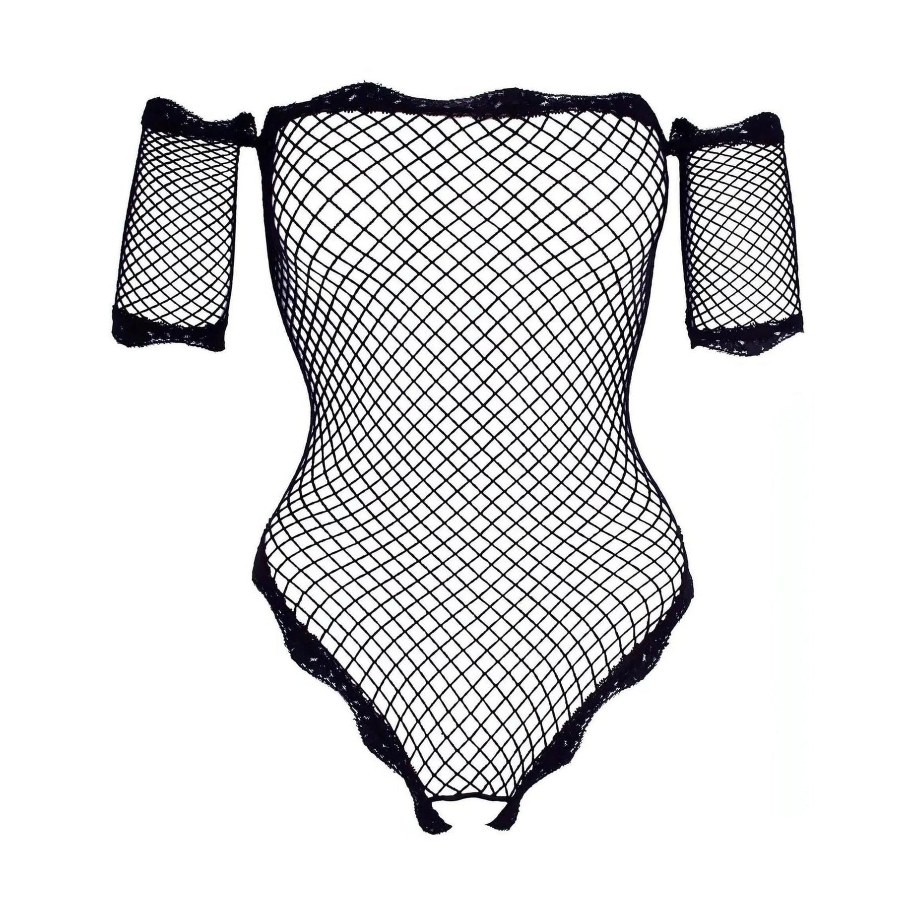 Body mezza manica a rete nero con apertura inguinale