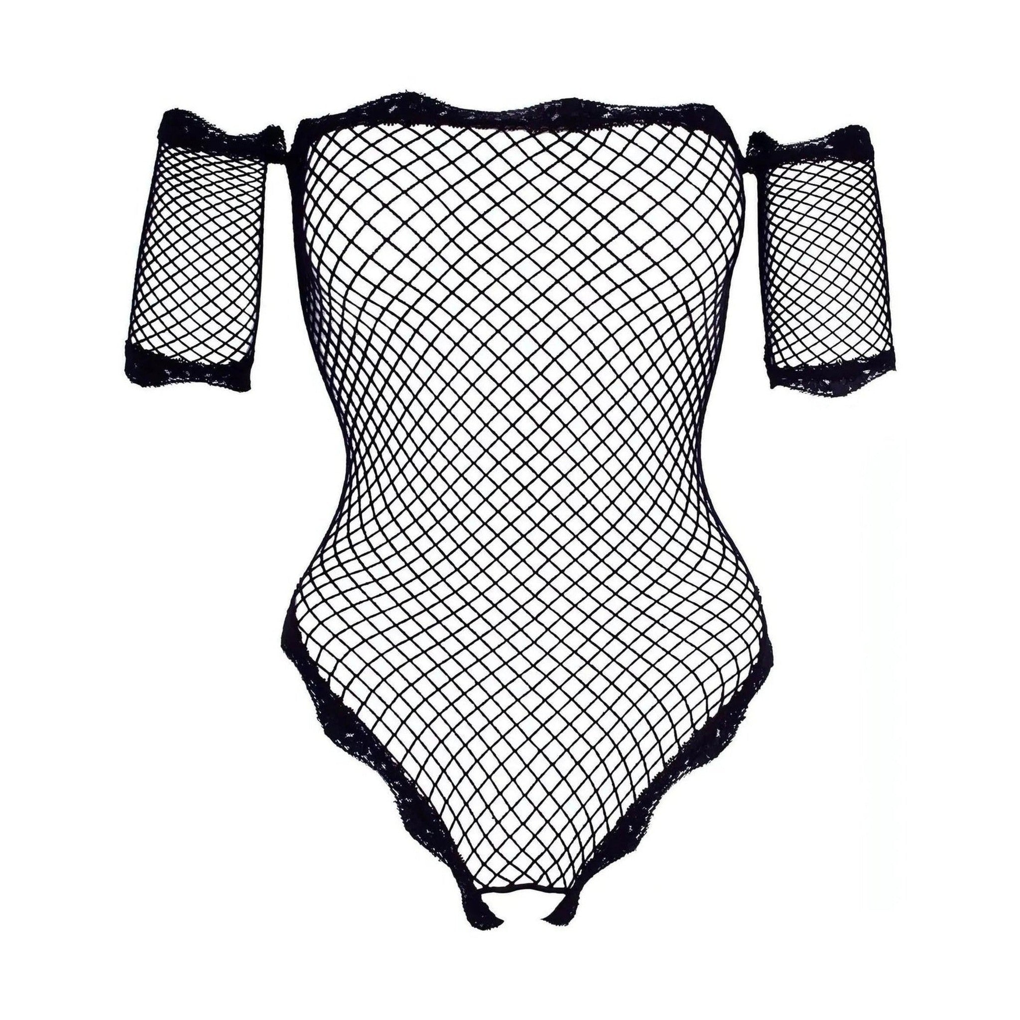 Body mezza manica a rete nero con apertura inguinale
