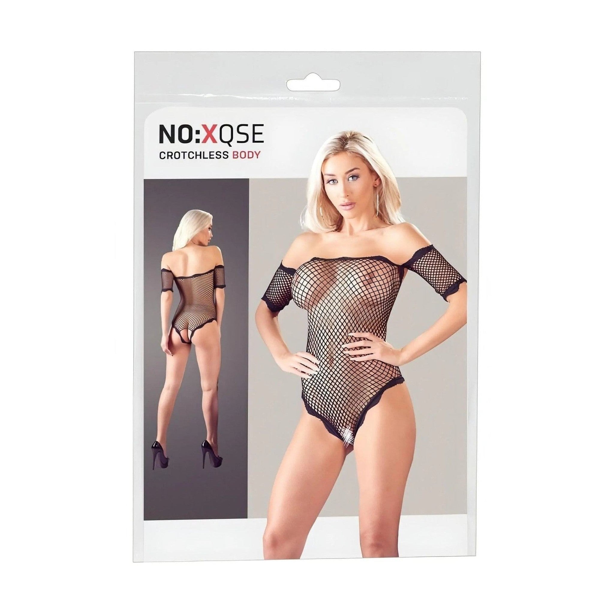 Body mezza manica a rete nero con apertura inguinale