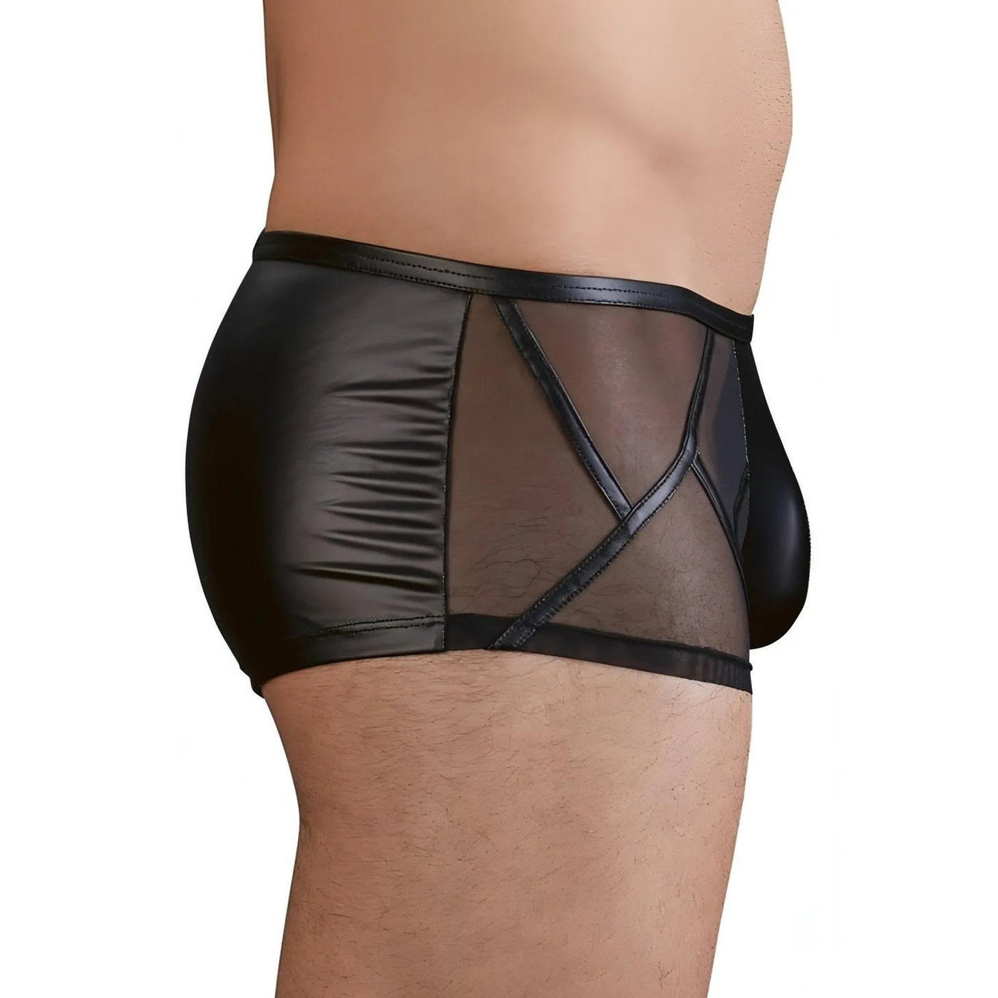 Boxer Nero Lucido con Inserti Trasparenti