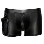 Boxer nero wetlook uomo frontale zip centrale verticale e tasca laterale