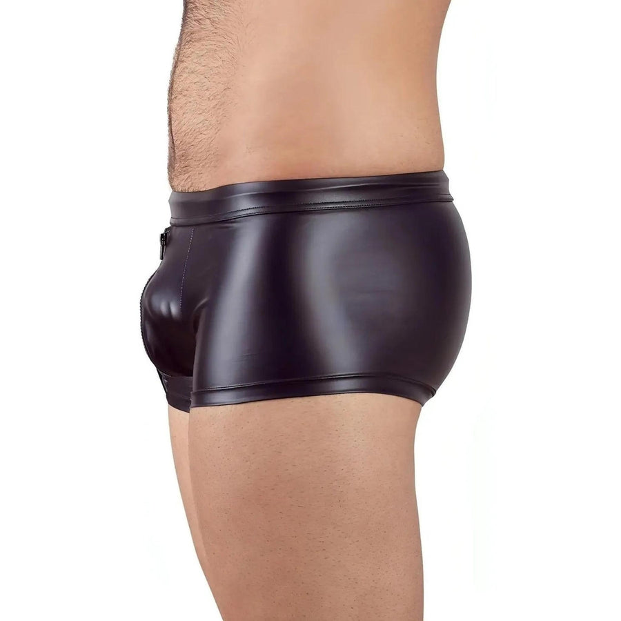 Boxer Uomo in Wetlook Nero con Zip e Taschina Laterale