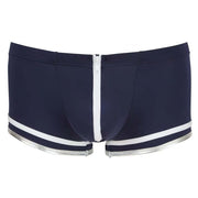 Boxer blue con bordi inferiori bianchi e zip frontale - M