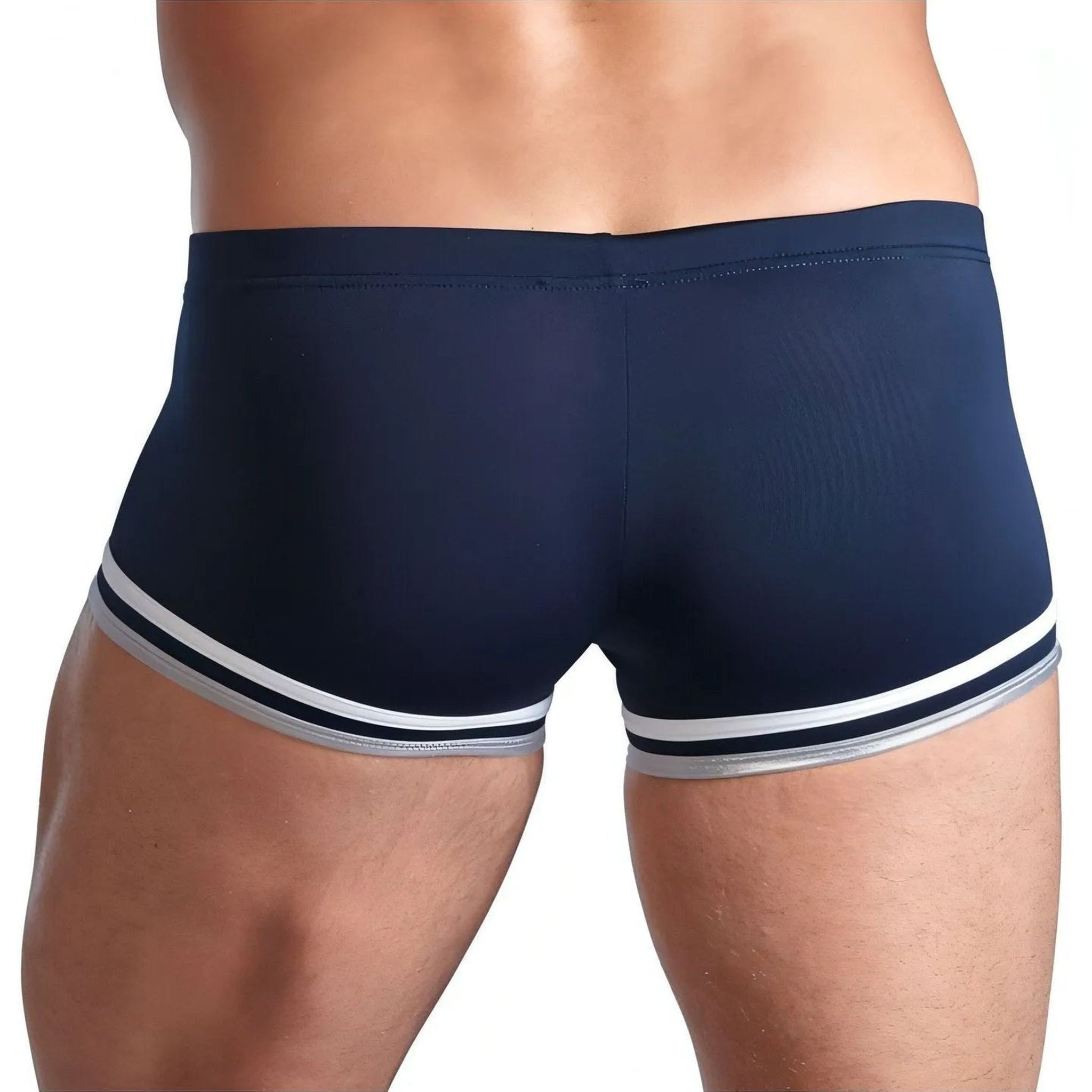 Boxer blue con bordi inferiori bianchi e zip frontale - M