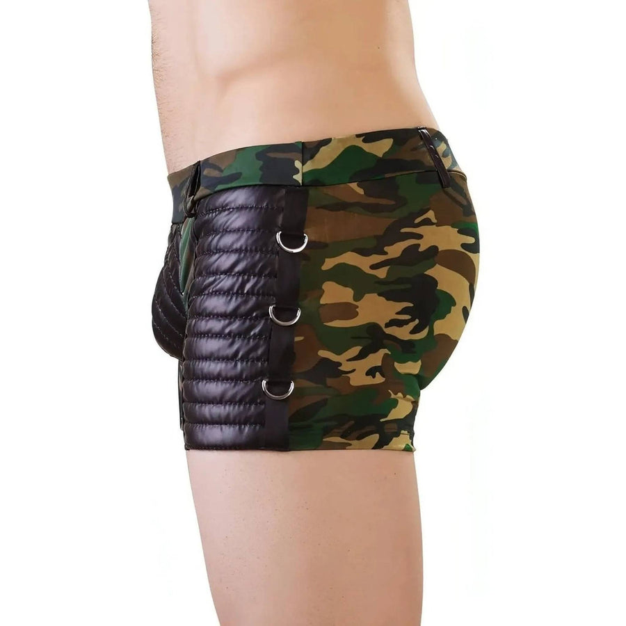 Camouflage microfiber boxer shorts with black inserts