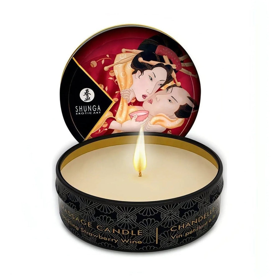 Aphrodisiac massage candle, transforms into a sensual warming massage oil after 20 minutes of lighting
